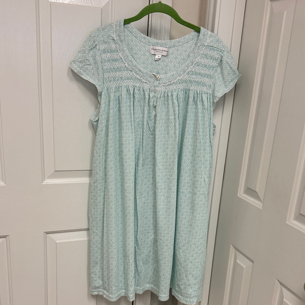 Miss Elaine Aqua Patterned Nightgown - Picture 1 of 3